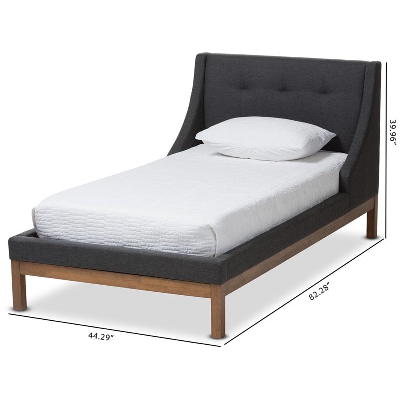 Baxton Studio Louvain Upholstered Twin Platform Bed in Dark Grey