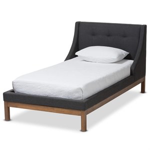 Baxton Studio Louvain Upholstered Twin Platform Bed in Dark Grey
