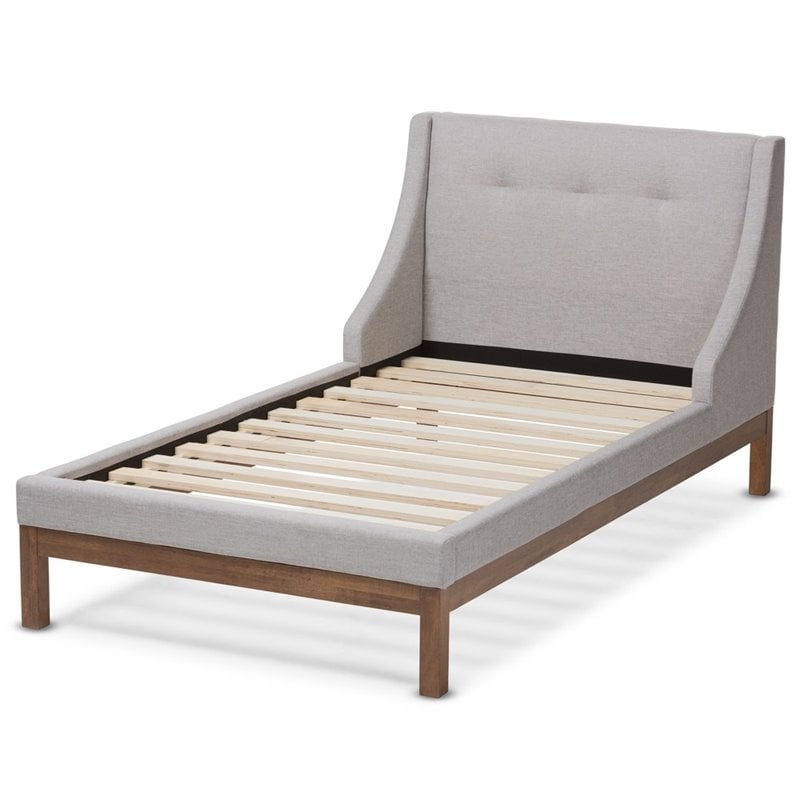 Baxton Studio Louvain Upholstered Twin Platform Bed in Greyish Beige