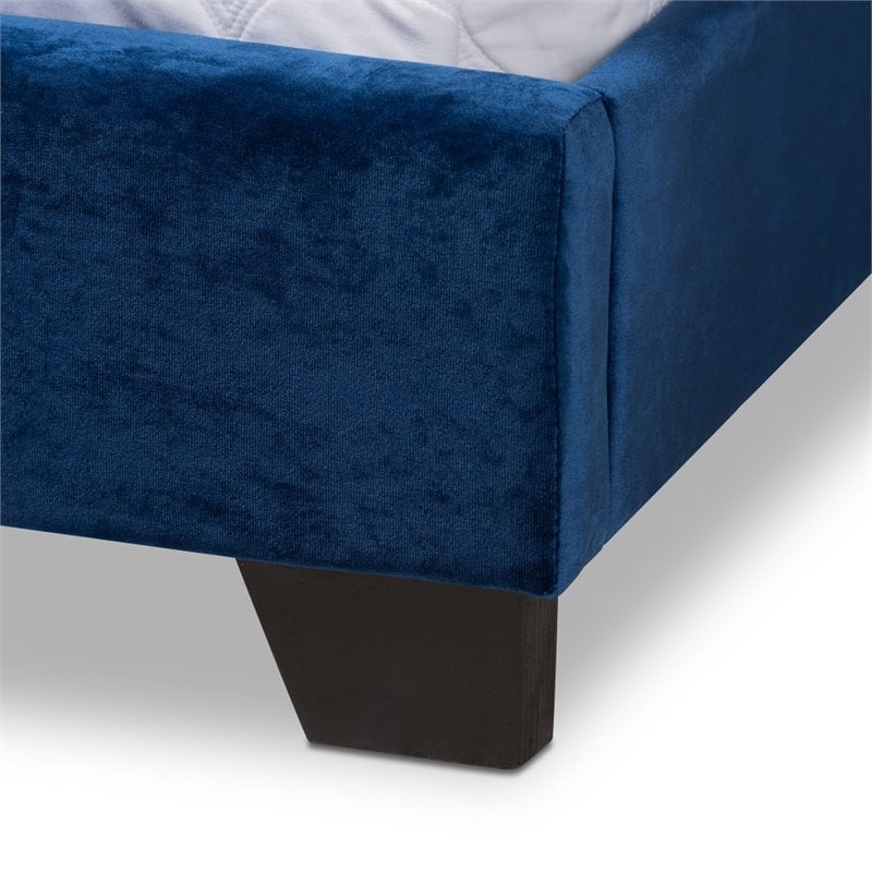 Baxton Studio Candace Velvet Nailhead Upholstered Full Bed in Navy