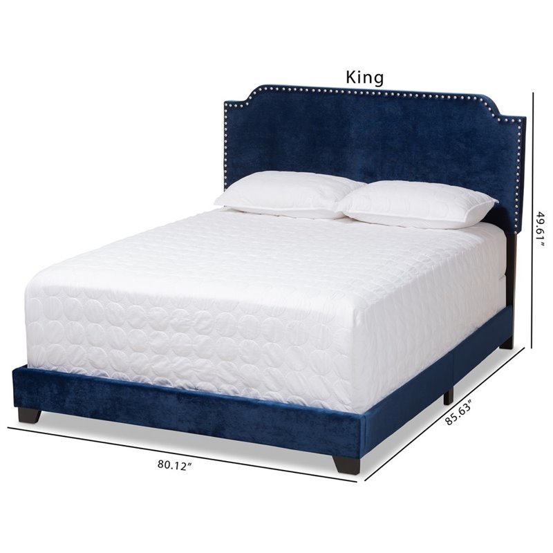 Baxton Studio Candace Velvet Nailhead Upholstered King Bed in Navy