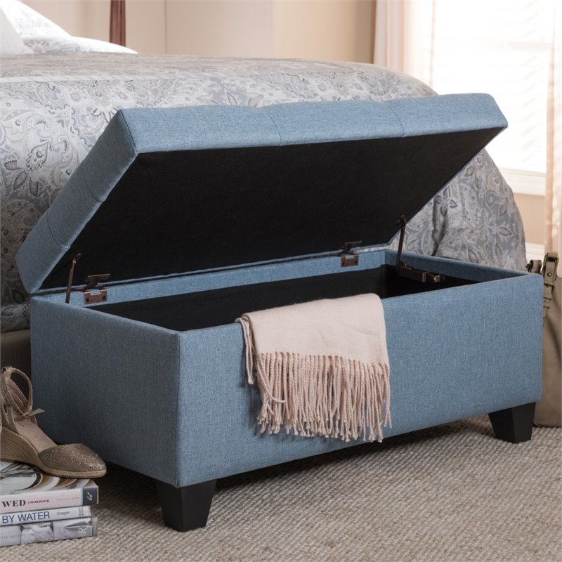 Baxton Studio Michaela Upholstered Storage Ottoman Bench in Light Blue