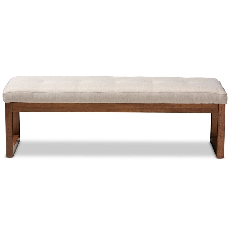 Baxton Studio Caramay Tufted Bench in Light Beige and Walnut Brown
