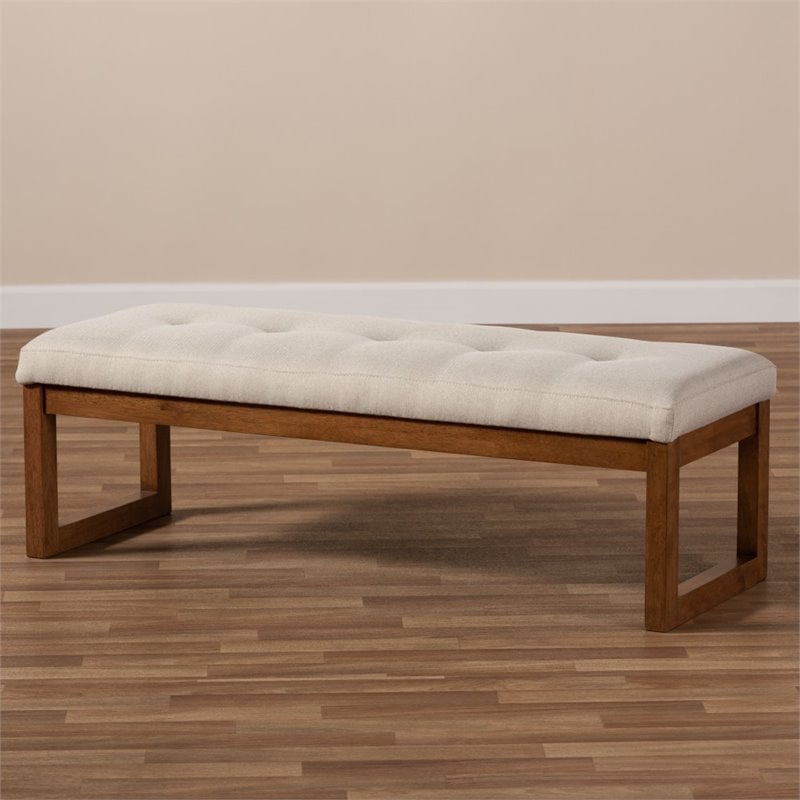Baxton Studio Caramay Tufted Bench in Light Beige and Walnut Brown