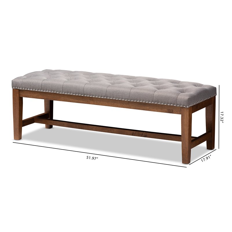 Baxton Studio Ainsley Tufted Bench in Grey and Walnut Brown