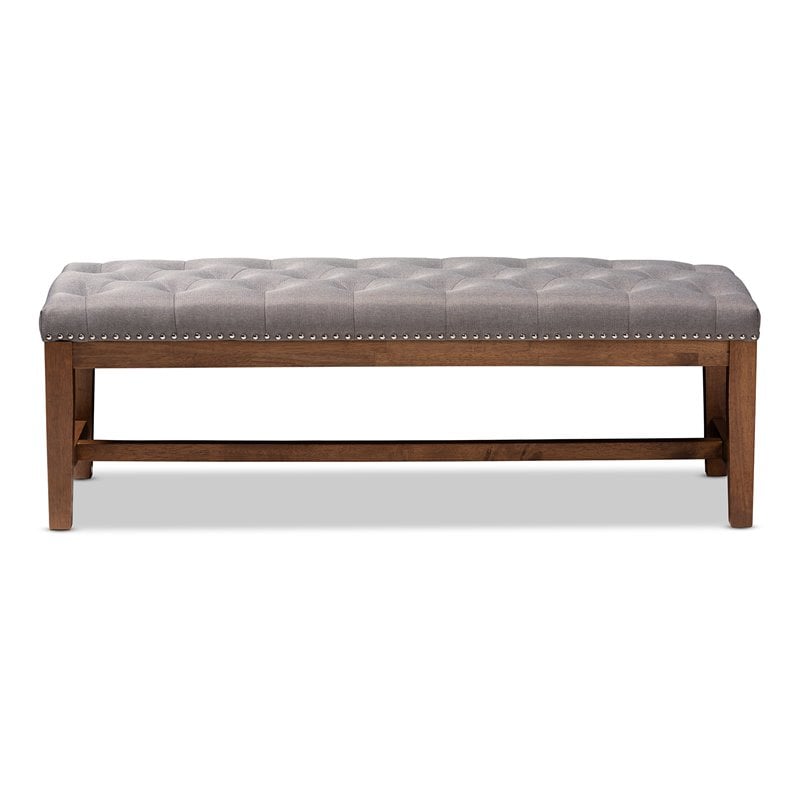 Baxton Studio Ainsley Tufted Bench in Grey and Walnut Brown