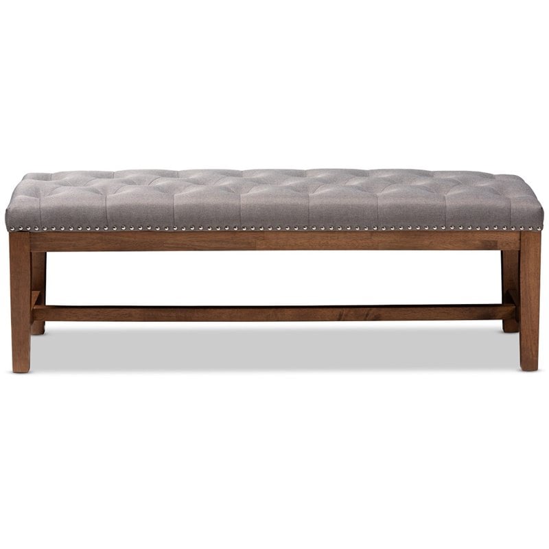 Baxton Studio Ainsley Tufted Bench in Grey and Walnut Brown
