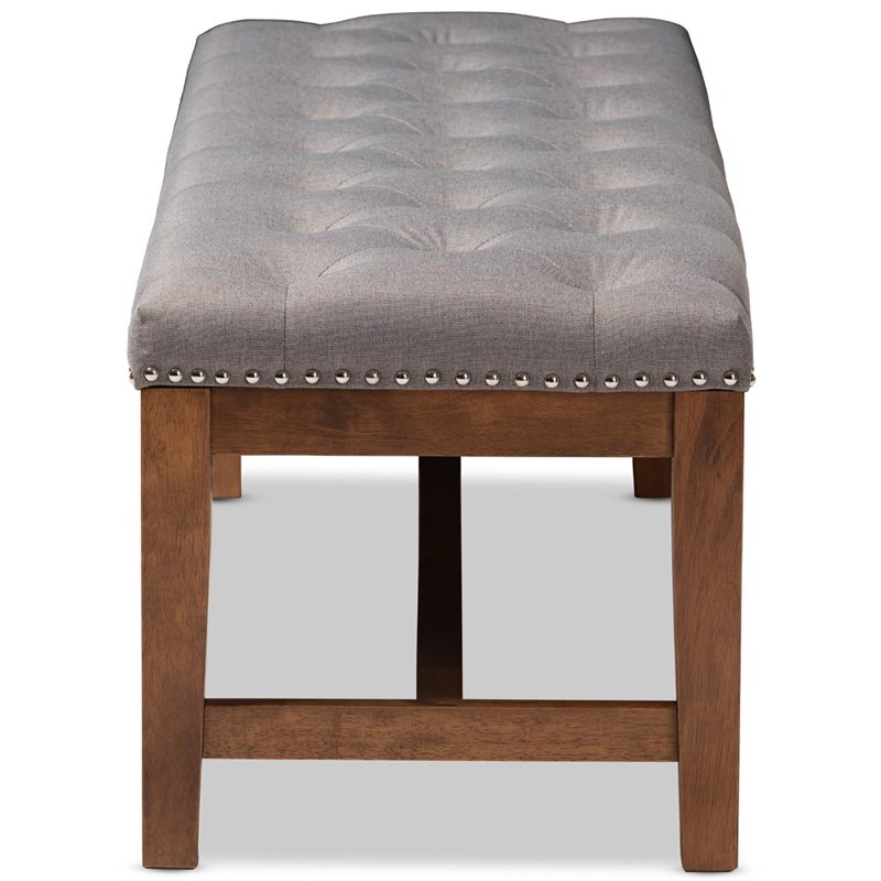 Baxton Studio Ainsley Tufted Bench in Grey and Walnut Brown