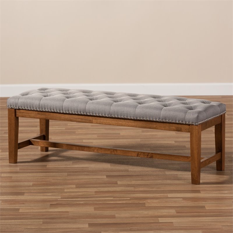 Baxton Studio Ainsley Tufted Bench in Grey and Walnut Brown
