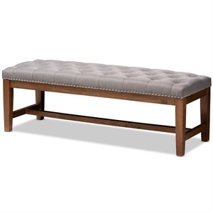 baxton studio ainsley tufted bench in grey and walnut brown