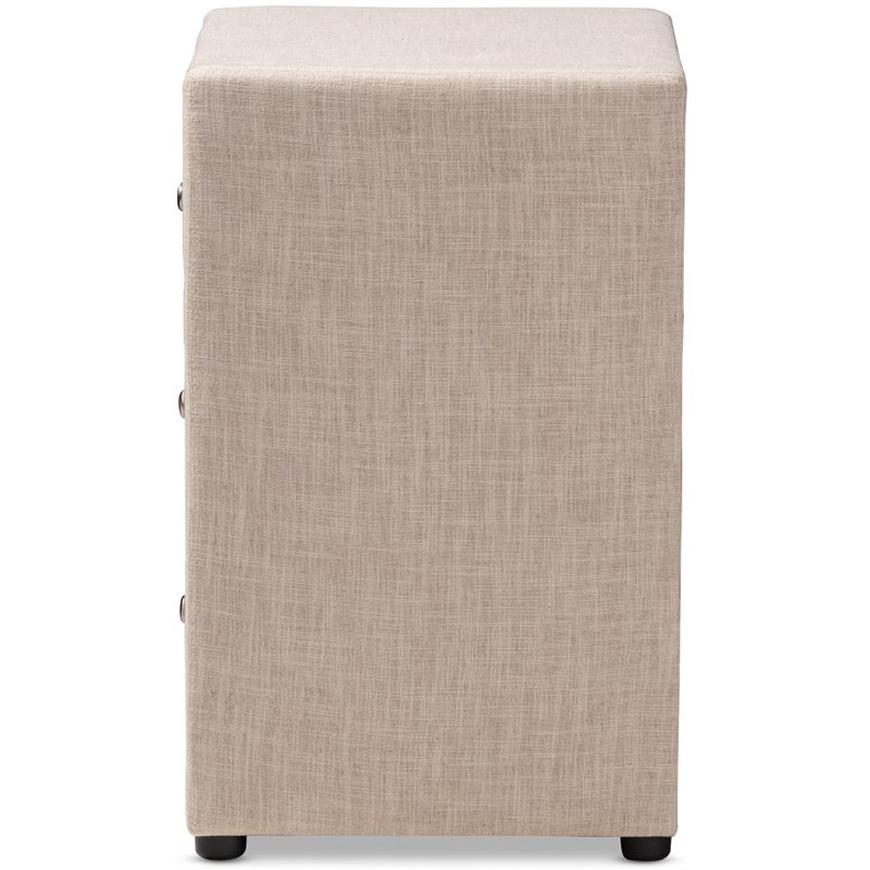 Baxton Studio Tessa 3 Drawer Fabric Upholstered Nightstand in Beige