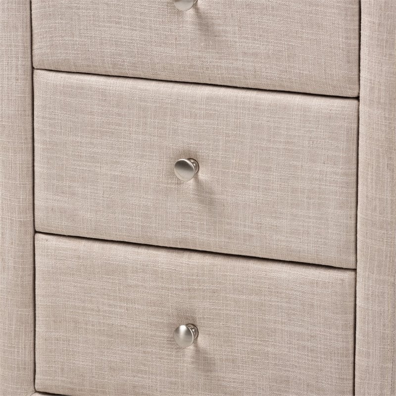Baxton Studio Tessa 3 Drawer Fabric Upholstered Nightstand in Beige