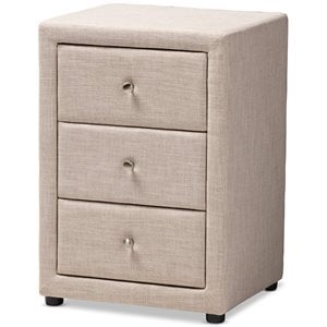 Baxton Studio Tessa 3 Drawer Fabric Upholstered Nightstand in Beige