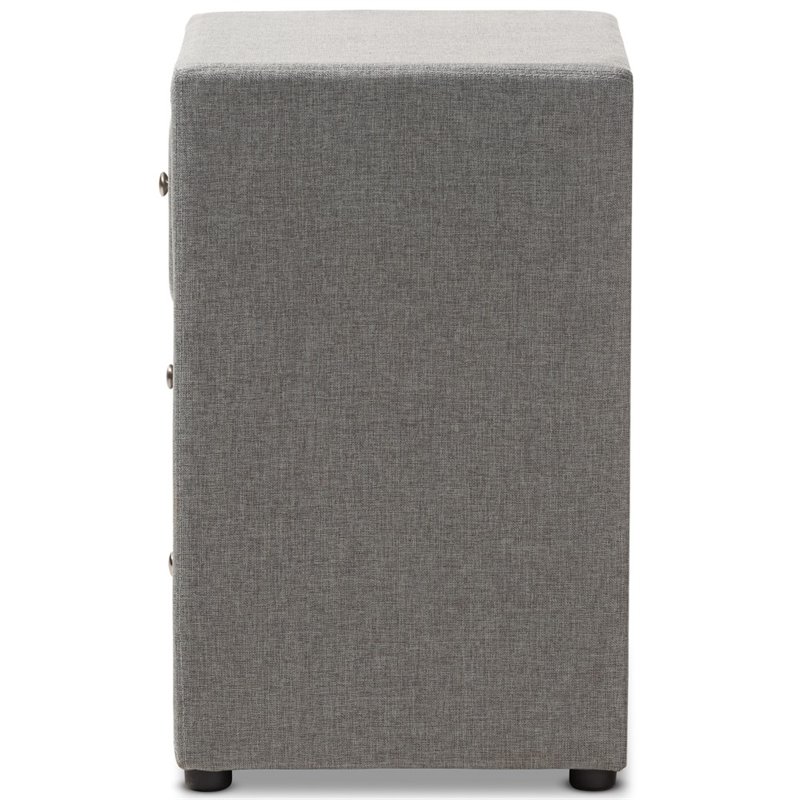 Baxton Studio Tessa 3 Drawer Fabric Upholstered Nightstand in Grey