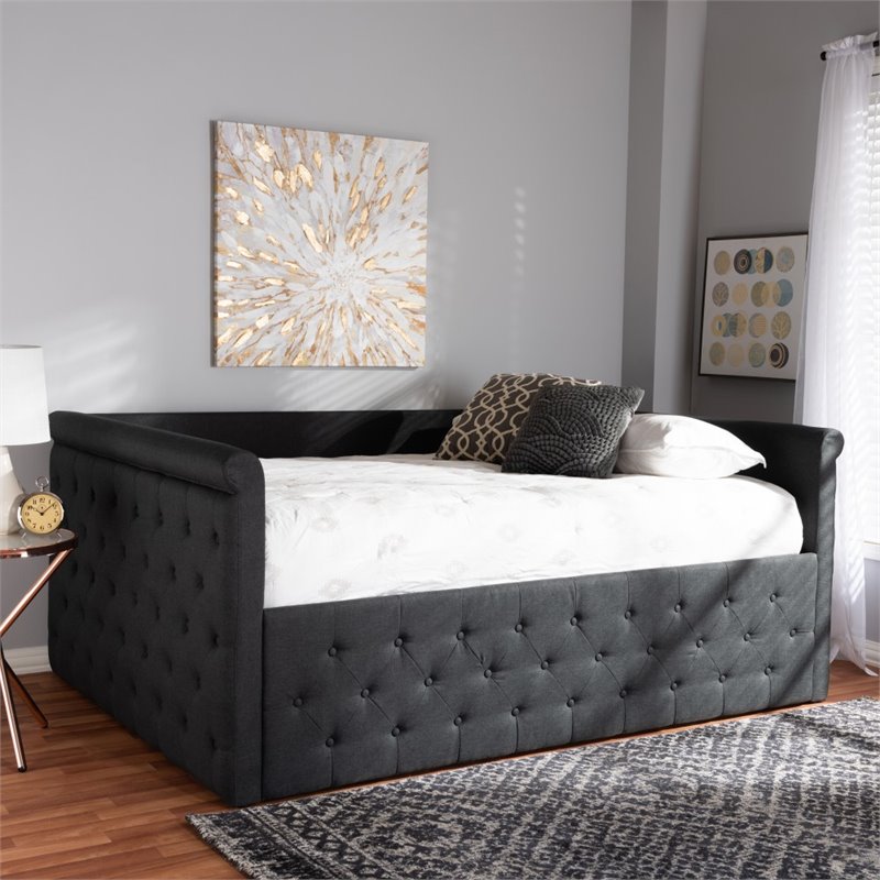 Baxton Studio Amaya Tufted Queen Daybed in Dark Grey