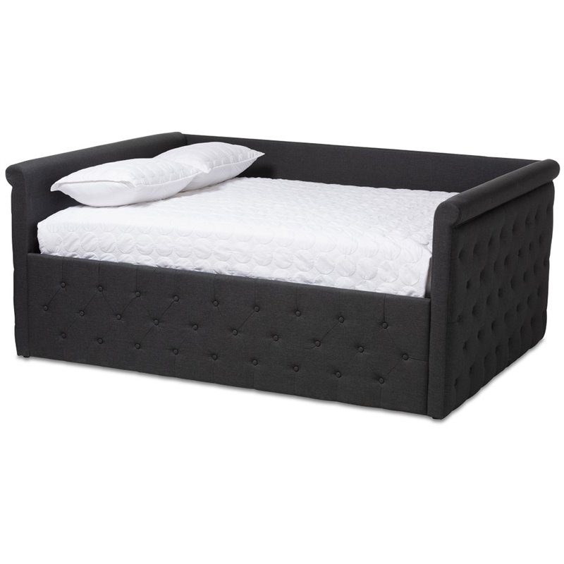 Baxton Studio Amaya Tufted Queen Daybed in Dark Grey