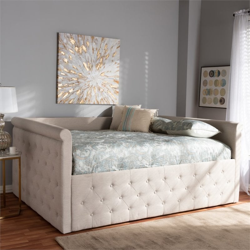 Baxton Studio Amaya Tufted Queen Daybed in Light Beige