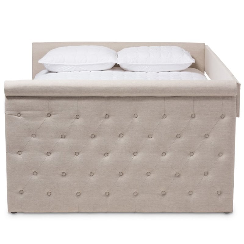 Baxton Studio Amaya Tufted Queen Daybed in Light Beige