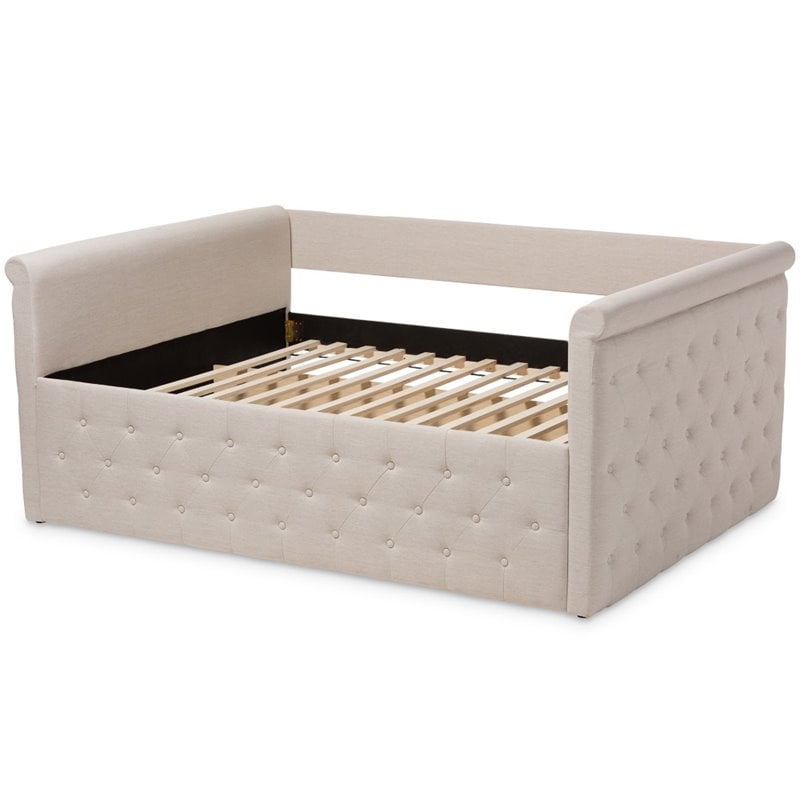 Baxton Studio Amaya Tufted Queen Daybed in Light Beige