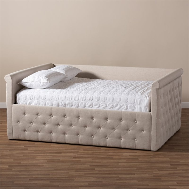 Baxton Studio Amaya Tufted Queen Daybed in Light Beige