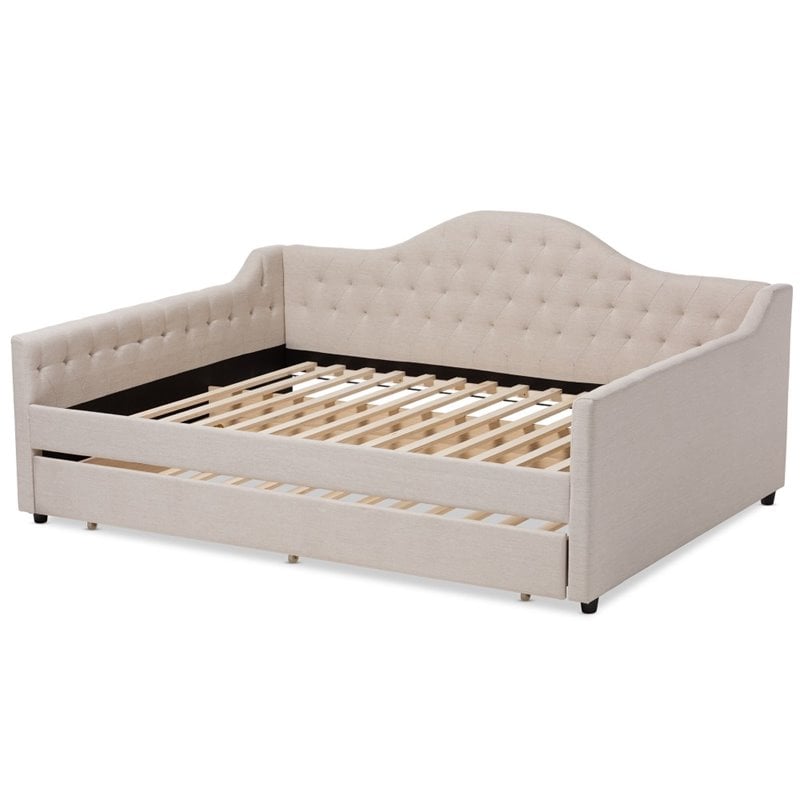Baxton Studio Eliza Tufted Queen Daybed with Trundle in Light Beige