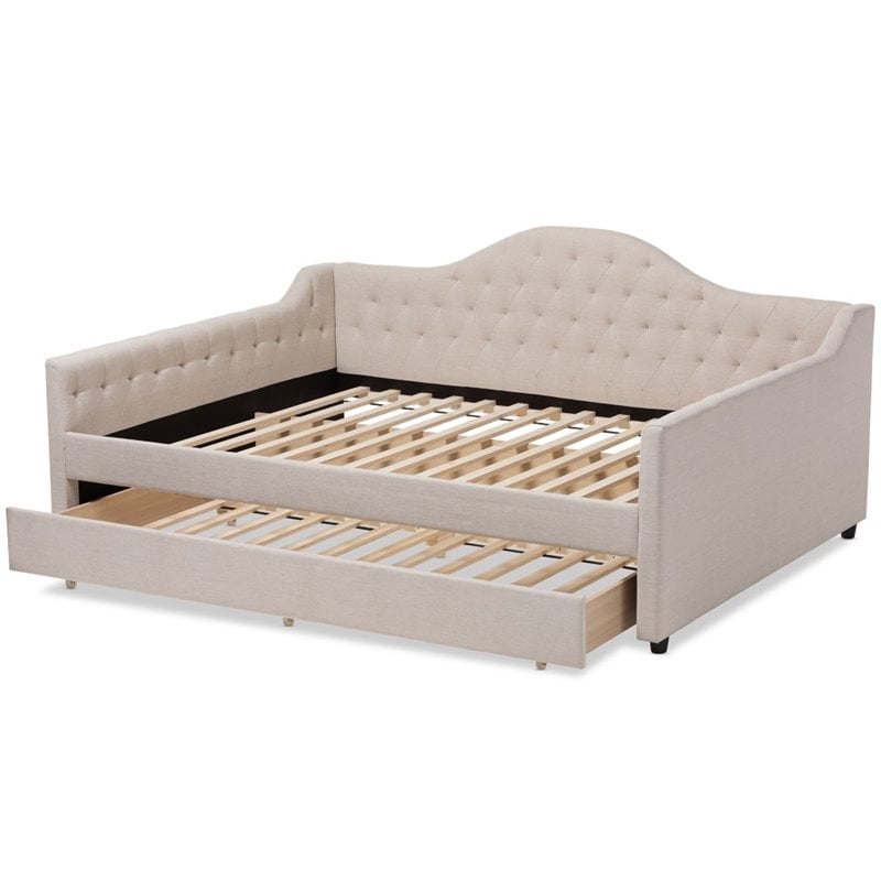 Baxton Studio Eliza Tufted Queen Daybed with Trundle in Light Beige
