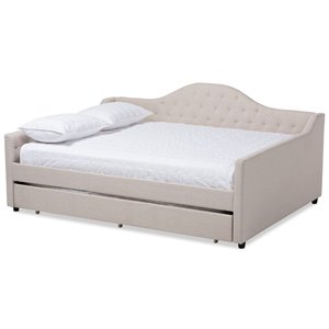 baxton studio eliza tufted queen daybed with trundle in light beige