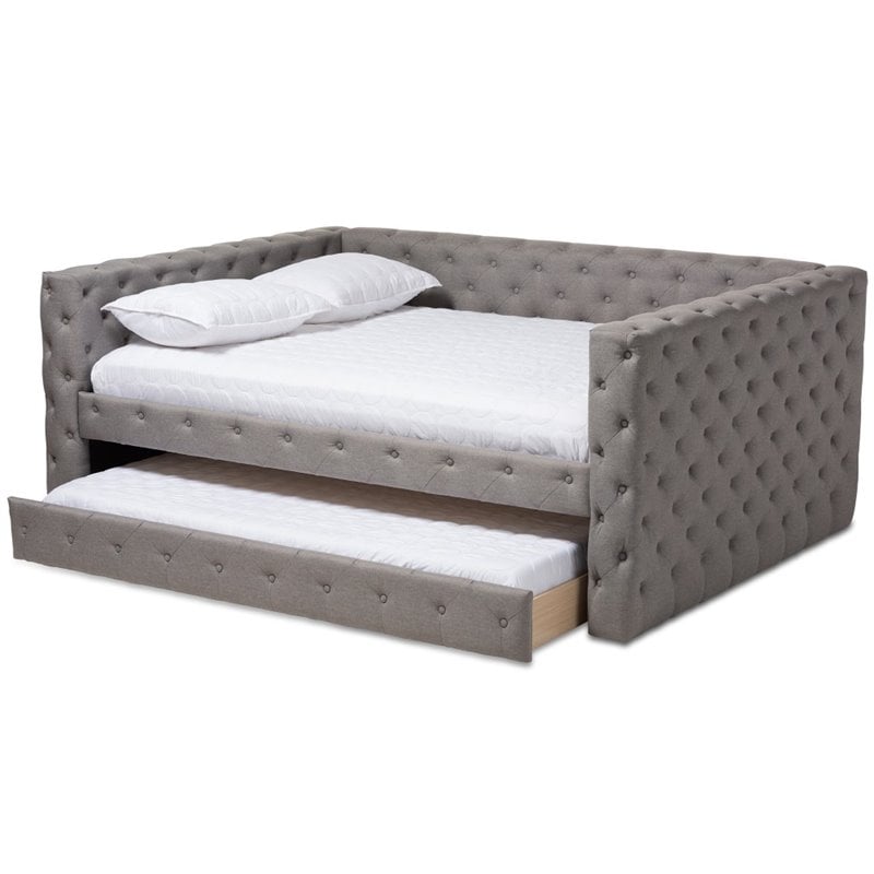 Baxton Studio Anabella Tufted Queen Daybed with Trundle in Grey