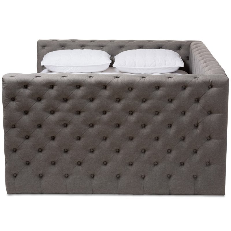 Baxton Studio Anabella Tufted Queen Daybed with Trundle in Grey