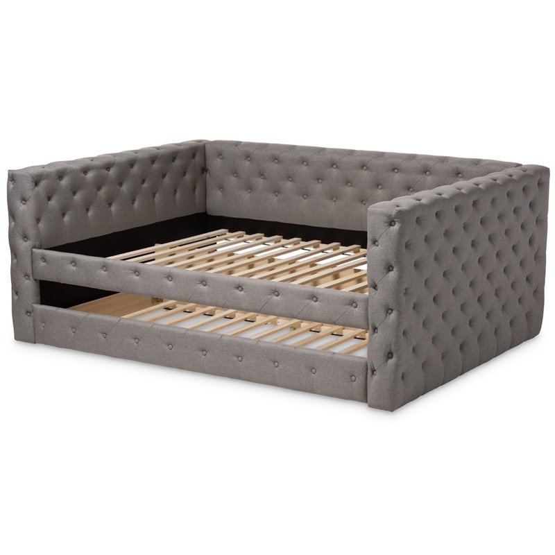 Baxton Studio Anabella Tufted Queen Daybed with Trundle in Grey