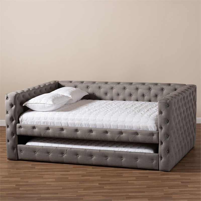 Baxton Studio Anabella Tufted Queen Daybed with Trundle in Grey