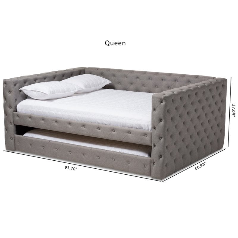 Baxton Studio Anabella Tufted Queen Daybed with Trundle in Grey