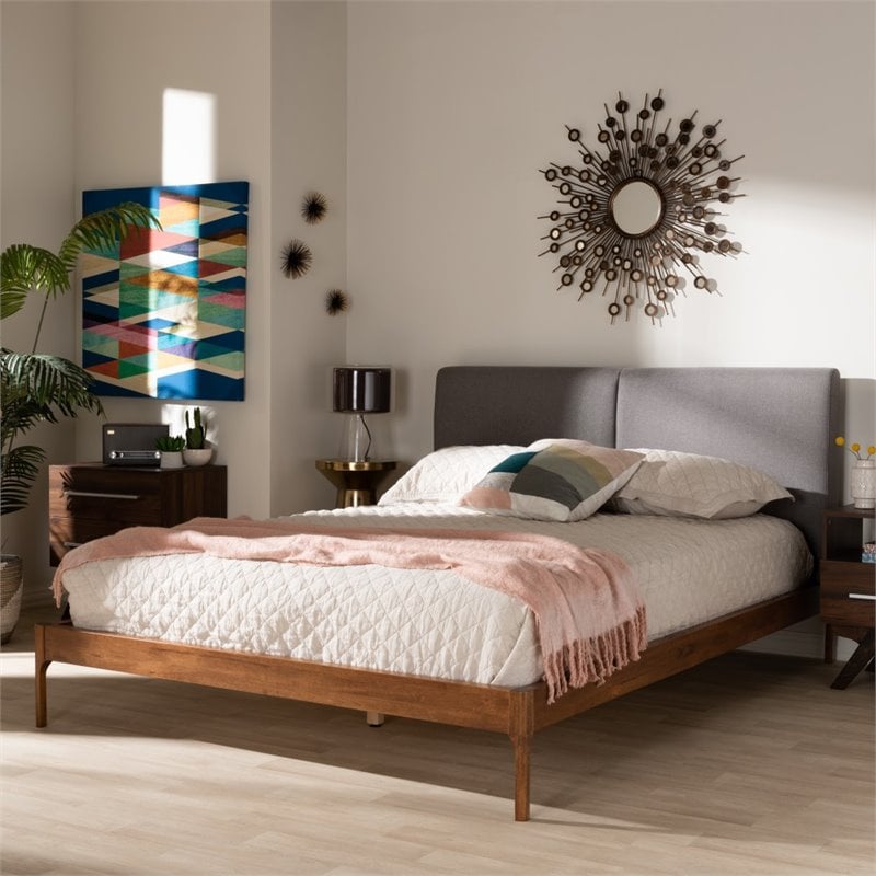 Baxton Studio Aveneil Modern Upholstered King Platform Bed in Grey