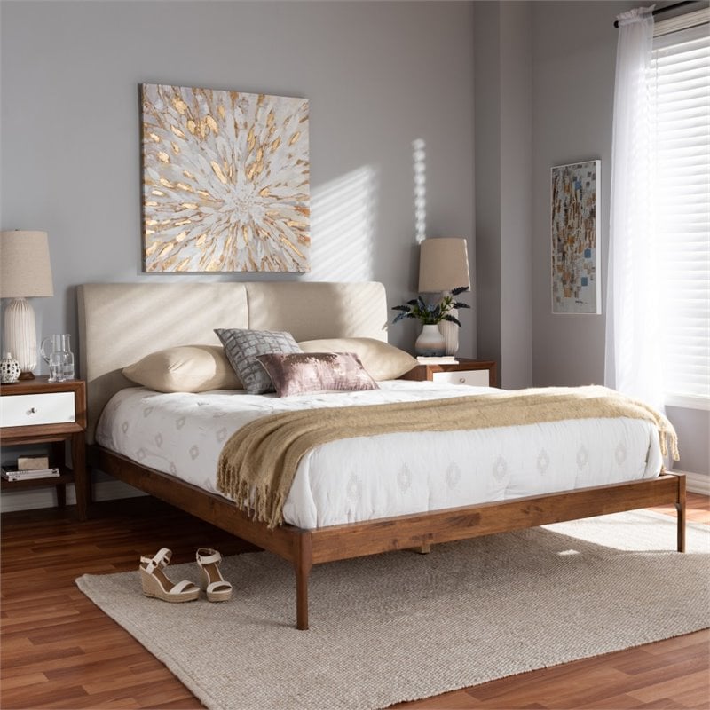 Baxton Studio Aveneil Modern Upholstered Full Platform Bed in Beige