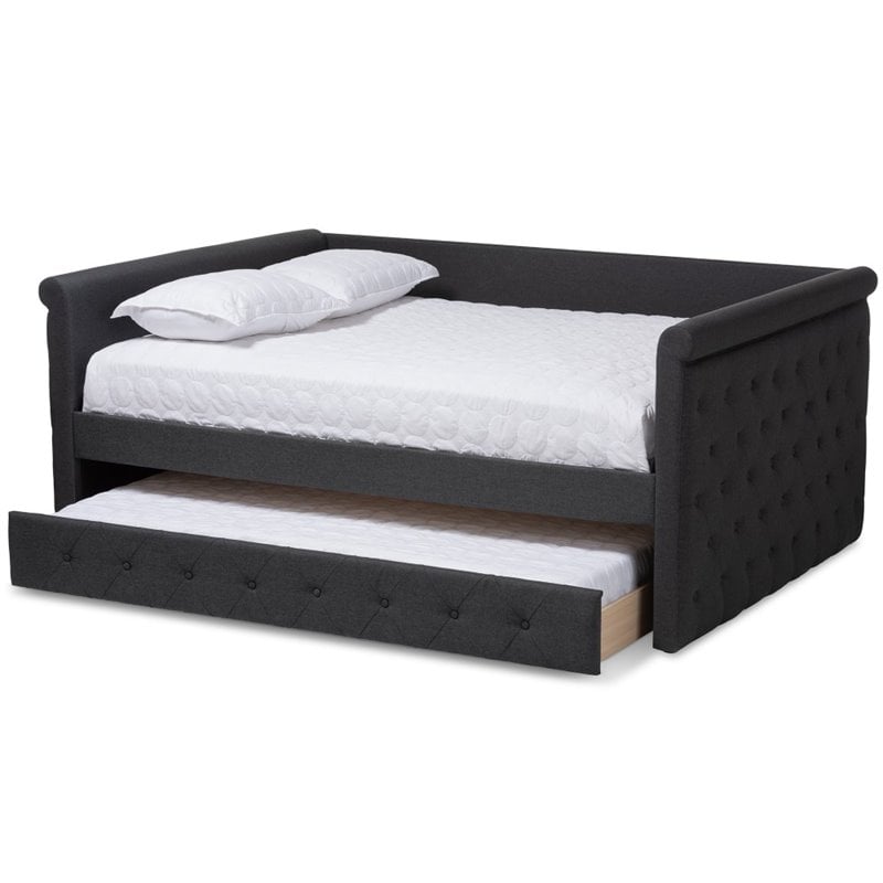 Baxton Studio Alena Tufted Full Daybed with Trundle in Dark Grey