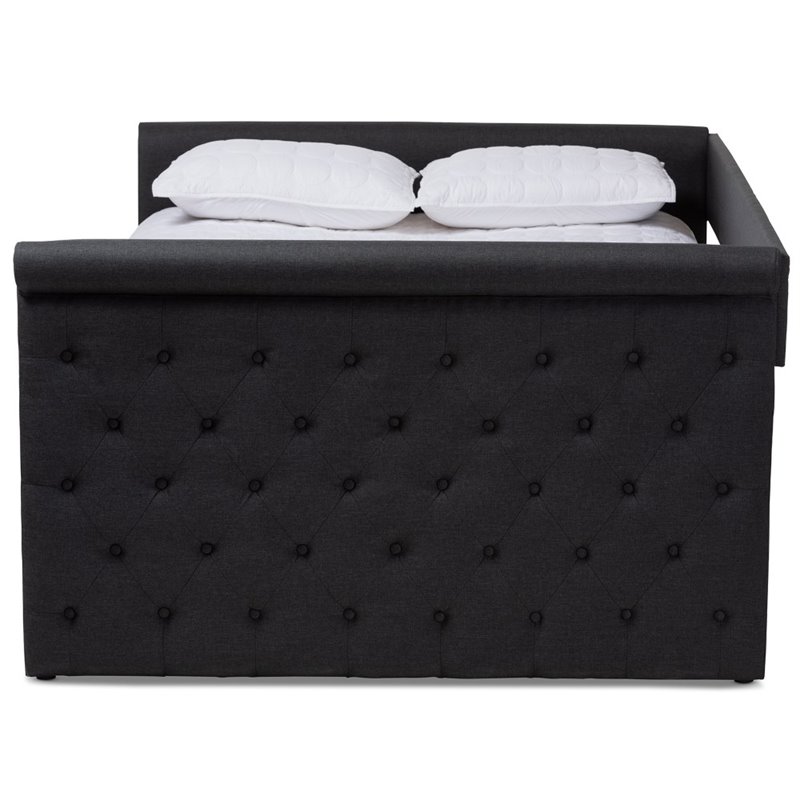 Baxton Studio Alena Tufted Full Daybed with Trundle in Dark Grey