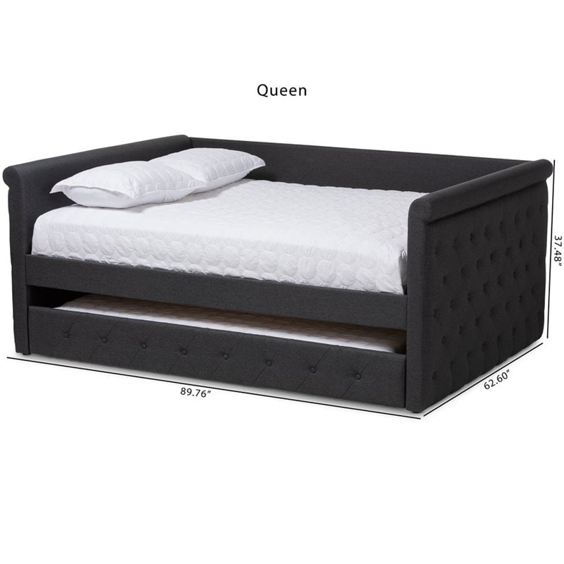 Baxton Studio Alena Tufted Queen Daybed with Trundle in Dark Grey