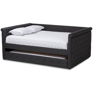 Baxton Studio Alena Tufted Queen Daybed with Trundle in Dark Grey