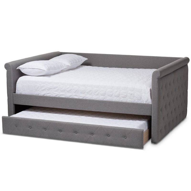 Baxton Studio Alena Tufted Queen Daybed with Trundle in Grey