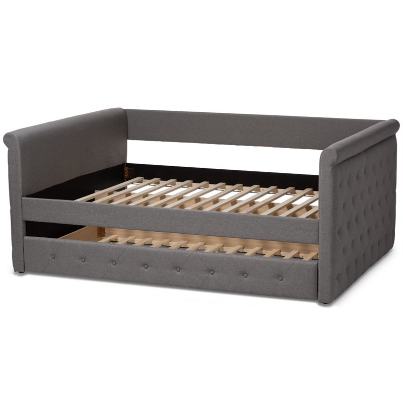 Baxton Studio Alena Tufted Queen Daybed with Trundle in Grey