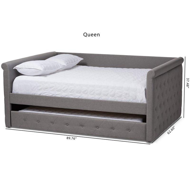 Baxton Studio Alena Tufted Queen Daybed with Trundle in Grey