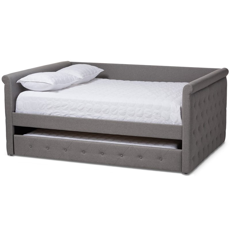 Baxton Studio Alena Tufted Queen Daybed with Trundle in Grey