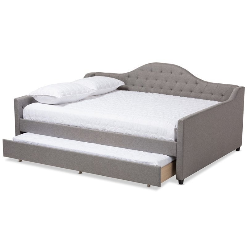 Baxton Studio Eliza Tufted Full Daybed with Trundle in Grey