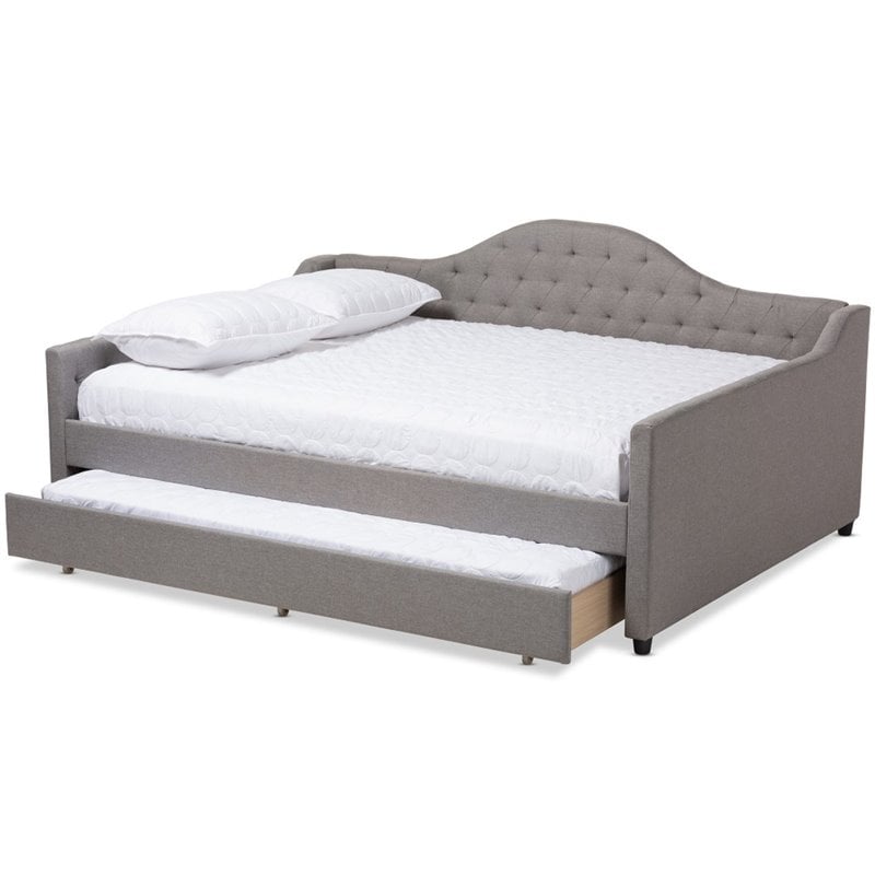 Baxton Studio Eliza Tufted Queen Daybed with Trundle in Grey