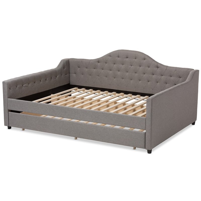 Baxton Studio Eliza Tufted Queen Daybed with Trundle in Grey