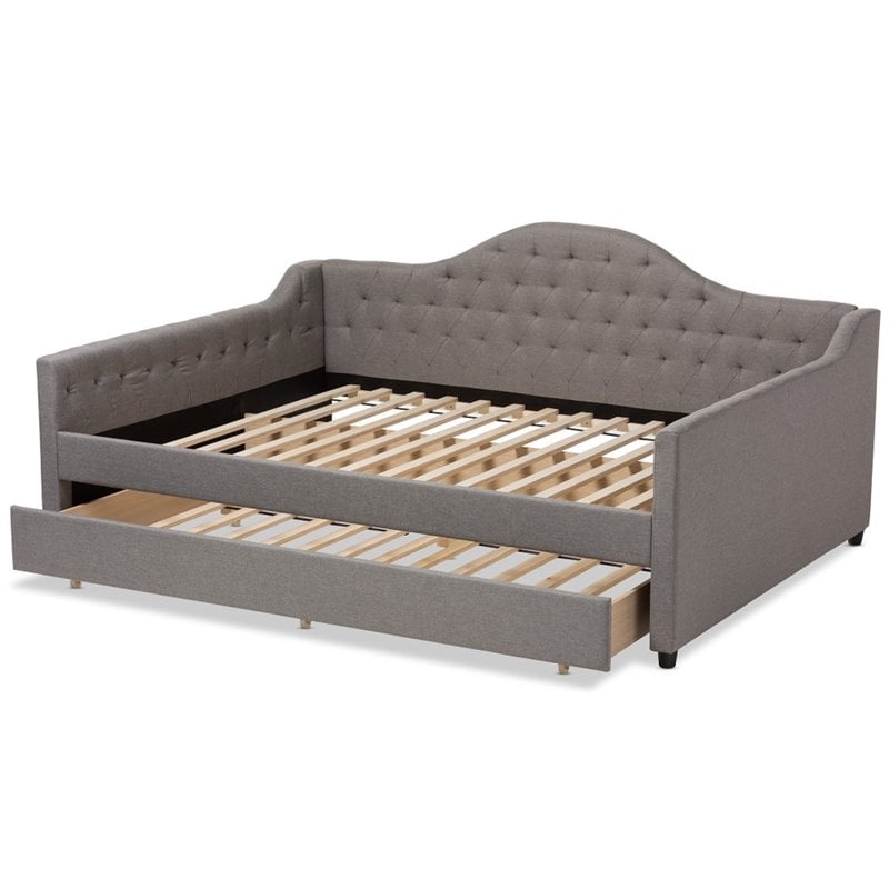 Baxton Studio Eliza Tufted Queen Daybed with Trundle in Grey
