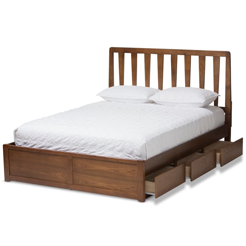 Baxton Studio Raurey Queen Spindle Storage Platform Bed in Walnut