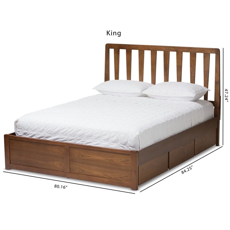 Baxton Studio Raurey King Spindle Storage Platform Bed in Walnut