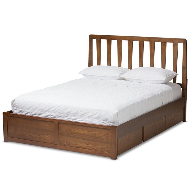 Baxton Studio Raurey King Spindle Storage Platform Bed in Walnut