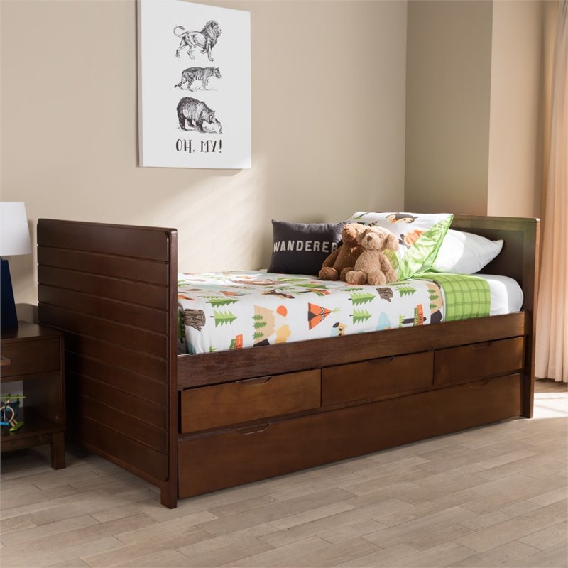 Baxton Studio Linna Storage Daybed with Trundle in Walnut Brown